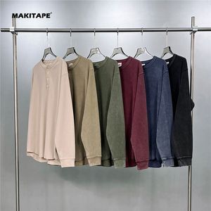 High Quality Drop Shoulder Batik 325Gsm Custom Blank Plain Long Sleeve Tshirt Heaveweight Waffle Men's T-shirts - Product Image 1