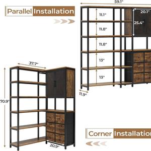 Librería Moderna Retro de Lujo en Forma de L, Plegable, de Metal, Ajustable, con 6 Niveles y 6 Cajones, Negra, para Esquina de Sala de Estar - Product Image 2
