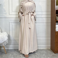 Meilleure Vente Ensemble Abaya en Crêpe Froissé 2 Pièces à Manches Larges, Abaya de Dubaï avec Poches et Robe Intérieure Sans Manches Assortie