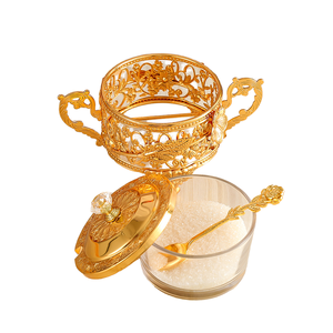 Direct Sales Manufacturer Europe Design Multifunction Vintage <strong>Gold</strong> Tulips Tea/Coffee Sugar Canister Set Elegant Metal Glass Jars - Product Image 1