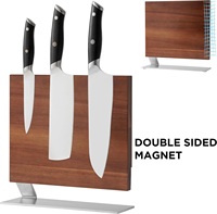 Combohome Bloc de couteaux magnétique double face Porte-couteaux de cuisine avec aimants puissants Bois d'acacia