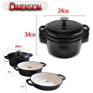 Vente directe d'usine de batterie de <span class=keywords><strong>cuisine</strong></span> en fonte émaillée 3 pièces, casseroles en fonte émaillée noire, ustensiles de <span class=keywords><strong>cuisine</strong></span>, cocotte en fonte - Product Image 2