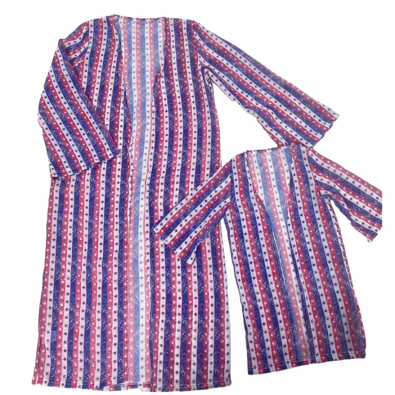 Ultima stampa bandiera USA giorno dell'indipendenza bambina a manica lunga spolverino tessuto personalizzato top Cardigan Midi per bambini