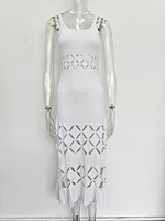 Robe midi en maille ajourée sans manches, coupe trapèze, couleur unie, pour femme, nouvelle collection été, haute qualité, style bureau, KD2477
