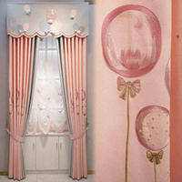 Rideau de chambre d'enfant en coton et lin, motif dessin animé mignon, rose chaud, pour chambre de fille, rideaux brodés en fil.