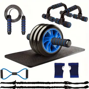 Dropshipping In Stock 6 In 1 Abs Roller Kit With Knee Pads Push-Up Bars Resistance Bands Home Gym Equipment