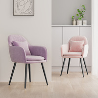 Chaise de Salle à Manger Confortable Style Ins avec Squelette Métallique, Accoudoir et Dossier en Flanelle, Tissu Couleur Unie, pour Salon