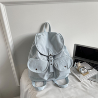 Sac à dos pour ordinateur portable de couleur unie avec rabat et fermeture à cordon, en polyester, pour femme, idéal pour l'école, l'université et les trajets quotidiens, souple et résistant