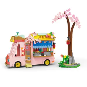 Hot sale Mobile fast food car Building block brick Assembling plastic children's educational toys for girls toy