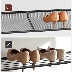 Adjustable Shoe Rack With Wooden Top And Metal Mesh Shelves For Entryway Storage Four Tier Design - Product Image 2
