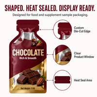 Sac imprimé de forme découpée de qualité alimentaire fournisseur d'usine Sacs d'emballage d'échantillon de poudre de protéine de thermoscellage personnalisé pour barre de chocolat