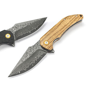 Couteau de poche pliant G10 Damas en bois/fibre de carbone personnalisable Couteau tactique - Product Image 4