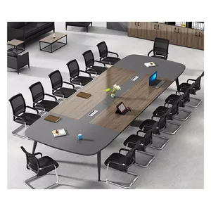 عرض ساخن على تصميم جديد لطاولة اجتماعات العمل، طاولة غرفة كبيرة للمؤتمرات مربعة الشكل مع أرجل معدنية وصندوق سلكي