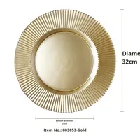 Vente en gros Assiette de présentation en verre à rayures de 13 pouces Table ronde personnalisée Assiette de présentation décorative en verre de corail à bordure argentée et dorée pour la fête