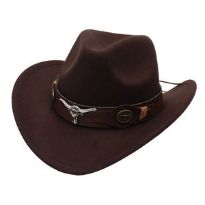 Vintage Style Ethnique <span class=keywords><strong>Bull</strong></span> OX Ceinture Western Cowboy Chapeau Topper Chapeau Rouleau Bord Rétro Équitation Faux Feutre Chapeaux pour Adultes Enfants Mode - Product Image 5