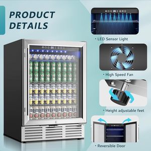 Frigorifero per Bevande EUHOMY da 24 Pollici con Porta in Vetro, Capacità 180 Lattine, Refrigeratore da Incasso per Bibite, Vino e Soda - Product Image 5