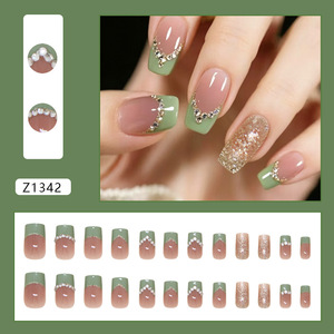 Nuevas <span class=keywords><strong>uñas</strong></span> postizas verdes con micro punta <span class=keywords><strong>francesa</strong></span>, base de alto brillo, <span class=keywords><strong>manicura</strong></span> para oficina, marca privada - Product Image 2