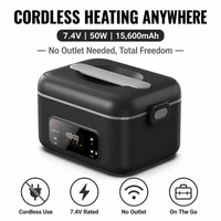 Boîte à lunch électrique sans fil noire, chauffe-plat rechargeable, pot intérieur en acier inoxydable, contrôle numérique, capacité de 1 L pour étudiant