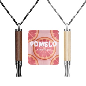 Collier de respiration anti-anxiété, collier pour arrêter de fumer, collier duo en bois de pamplemousse et métal, outil de soulagement du stress et de la panique - Product Image 1