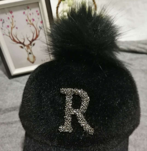 Casquette pour femmes, automne et hiver, casquette en fourrure de renard <span class=keywords><strong>imitation</strong></span> amovible avec lettre R en strass, casquette de baseball - Product Image 2