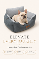 Coussin de voiture pour animaux de compagnie en gros, emballé en boîte, avec boucle de ceinture de sécurité, en peluche grise douce pour chiens de petite et moyenne taille, OEM ODM