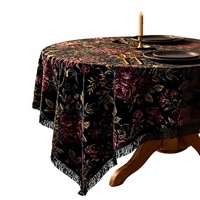 Nappe Gothique Florale Noire Rose en Polyester Ronde pour Table de Salle à Manger, Idéale pour Mariages, Fêtes, Hôtels, Automne Hiver