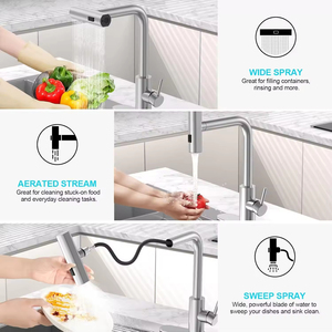<span class=keywords><strong>Rubinetto</strong></span> da <span class=keywords><strong>Cucina</strong></span> Moderno a Cascata in Acciaio Inox Cromato Spazzolato con Manopola Girevole a 360 Gradi, Montaggio su Piano, Foro Singolo, in Ceramica - Product Image 2