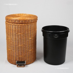 Poubelle en bambou tressé avec pédale et couvercle, design créatif pour salon, chambre, cuisine, salle de bain, toilettes - Product Image 3
