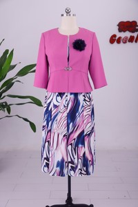 Ensemble jupe et veste élégante rose pour femmes grandes tailles avec imprimé abstrait, longueur genou, en crêpe, mode printemps - Product Image 6