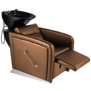 Lujosa Unidad de Lavacabezas para Barbería y Salón de Belleza con Asiento Ajustable, Lavabo de Cerámica Blanco y Negro - Product Image 2