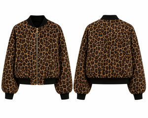 Leopard Print <b>Jacket</b> <b>Women</b> Custom OEM Cropped Bomber Coat <b>Zip</b> <b>Up</b> Animal Print Streetwear Outerwear Supplier - Product Image 2