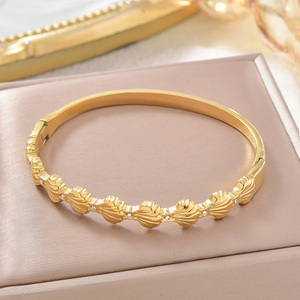 textured seashell motif wholesale 18k gold stainless steel subtle <b>crystal</b> scratch resistant elegant versatile bangle <b>bracelet</b> - Product Image 5