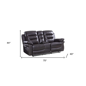 HMS 75 Set di tappezzeria in vera pelle reclinabile manuale in ecopelle marrone con struttura in legno dal Design moderno - Product Image 5