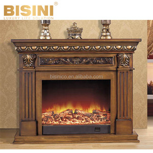 Console de cheminée en bois massif et résine de style français, magnifique et brillante, avec insert rectangulaire - Product Image 1