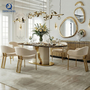 Mesa <span class=keywords><strong>de</strong></span> comedor elegante <span class=keywords><strong>de</strong></span> estilo moderno para muebles <span class=keywords><strong>de</strong></span> Villa <span class=keywords><strong>de</strong></span> lujo Diseño <span class=keywords><strong>completo</strong></span> Base <span class=keywords><strong>de</strong></span> acero inoxidable ondulado Juego <span class=keywords><strong>de</strong></span> comedor <span class=keywords><strong>de</strong></span> aceite <span class=keywords><strong>de</strong></span> gran tamaño - Product Image 1