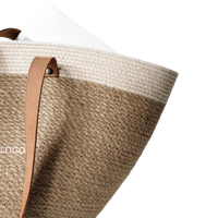Sac fourre-tout en gros bicolore en paille et raphia, sac de plage et de shopping avec sangle en cuir, logo personnalisé, sac à bandoulière bohème d'été pour femme