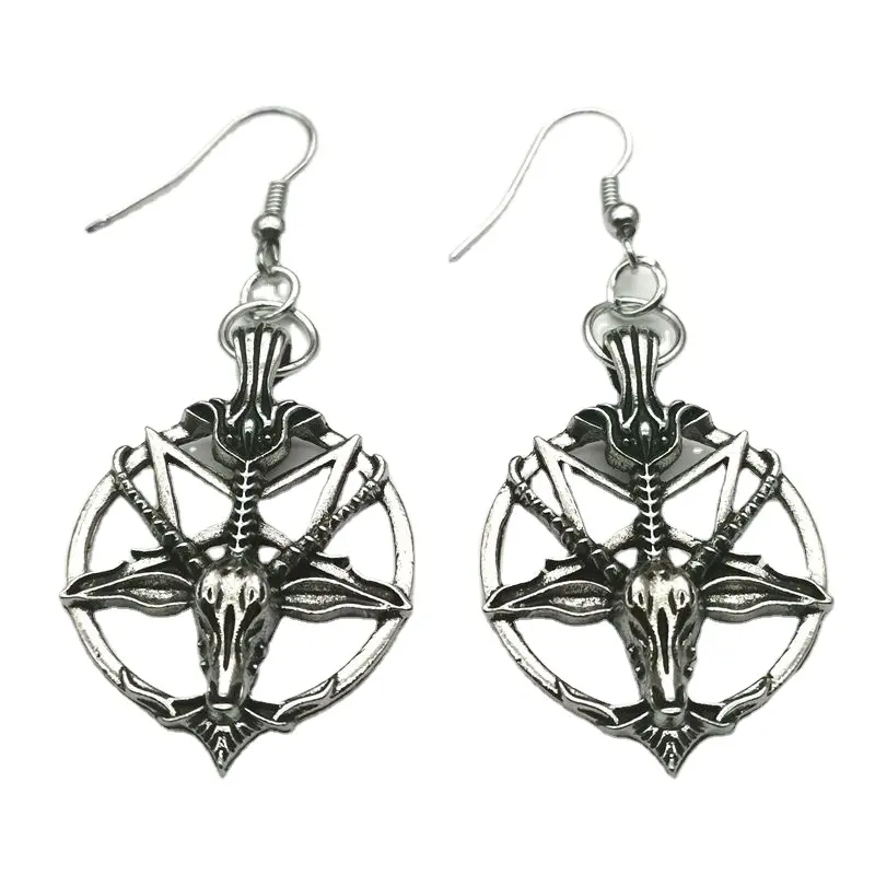 Fashion Creativity Earrings Vintage Pentagram Pan God Skull Goat Head Pendant Earrings Gothic Witch Jewelry