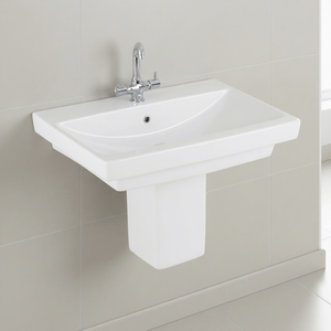 Ceramic Half Pedestal Sink Eco Friendly Water Resistant Round Basin Hand Washing For Mall Export Quality - Product Image 4