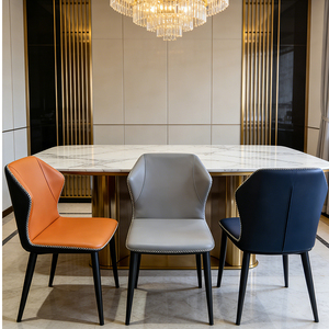 Sillas de Comedor de Diseño, Estilo Wabi-Sabi/Escandinavo/Japonés, Respaldo Alto, para Hotel, Restaurante, Metal, <span class=keywords><strong>Cuero</strong></span> Italiano, Estilo Nórdico - Product Image 2