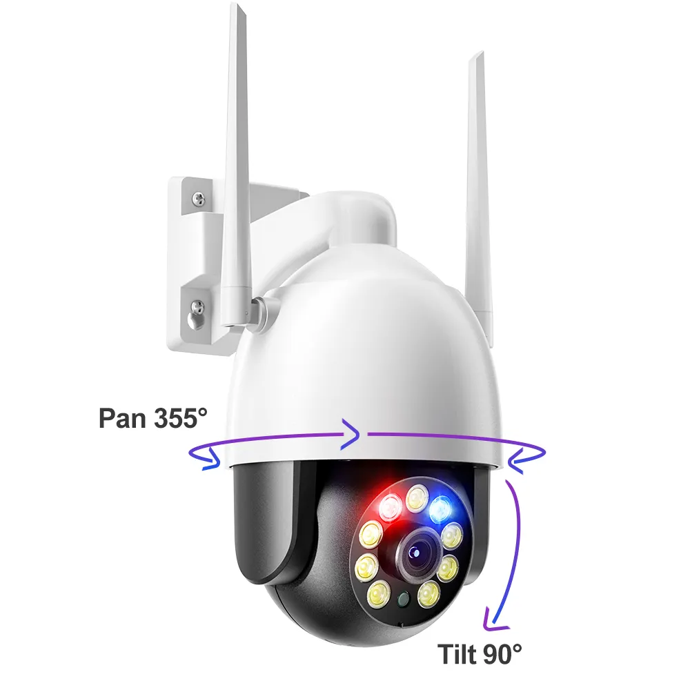 Caméra de surveillance dôme extérieure Ptz 8MP/4K, hd p, dispositif avec Vision nocturne, sans fil, lumière rouge et bleue, alarme