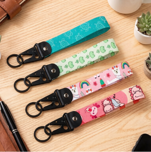 Cute Cartoon Print Wrist Lanyard Keychain Short Wristlet Key Holder with <b>Black</b> Metal Clasp, Portable Car & Bag Key Accessories - Product Image 1