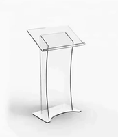 Podio de Acrílico Moderno y Ecológico, Atril Transparente para Aula con Estante de Almacenamiento Escalonado, para Iglesia, Conciertos y Escenarios