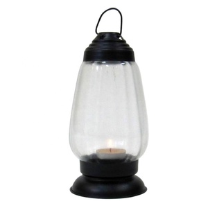 Iron Candle <b>Lantern</b> <b>Black</b> With Glass Chimney Available Manufacturer Wholesaler Factory Direct Sale - Product Image 1