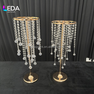LEDA Luxury Wedding Event Decoration Gold <b>Crystal</b> <b>Chandelier</b> Iron Frame Flower Stand Centerpiece Vase Party Decor Rental - Product Image 1