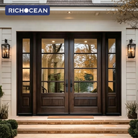 Porte en bois de l'entrée principale au design moderne personnalisé Portes d'entrée doubles extérieures Portes en bois françaises avec verre