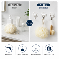 Crochets muraux adhésifs multifonctionnels sans perçage pour la maison et la salle de bain, pour suspendre manteaux, clés et petits objets.