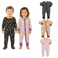 Pyjama grenouillère bébé Halloween 2026 en bambou avec fermeture éclair latérale, imprimé citrouille et fantôme, barboteuse à pieds avec poignets mitaines pour nouveau-né