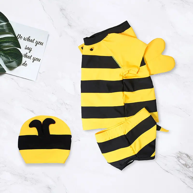 Baby boy cute swimwear bee design little kids beach swimsuits swimwear with 3 pieces