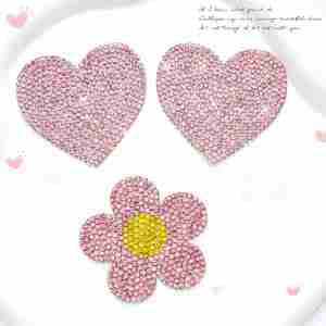 New Iron On/self Sticker Rhinestone <b>Light</b> Pink Heart Flower Patch for Clothing & <b>Hats</b> Bag Decoration - Product Image 1