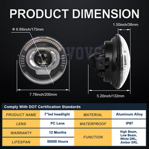 OVOVS-<span class=keywords><strong>Phare</strong></span> LED <span class=keywords><strong>rond</strong></span> de 7 pouces avec support pour moto Harley Honda Suzuki Yamaha <span class=keywords><strong>Kawasaki</strong></span> Cafe Racer Chopper Bobber - Product Image 6